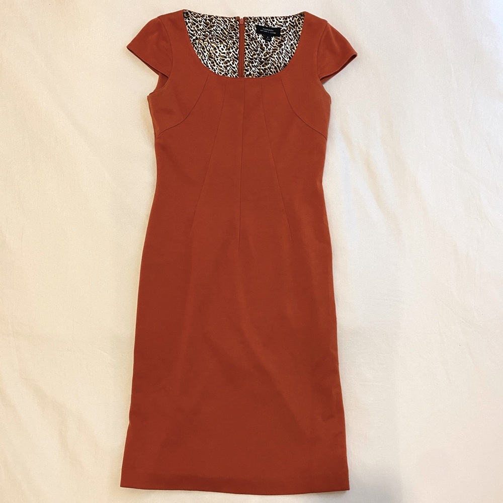 Tahari Arthur S. Lavine Copper Orange Leopard Print Sheath Dress- Size 2- NWOT